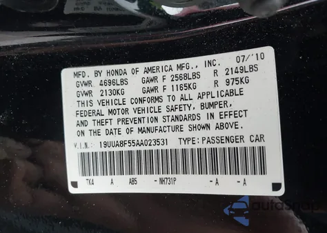 2010 Acura Tl 3.5 из США, поврежденный, VIN 19UUA8F55AA023531